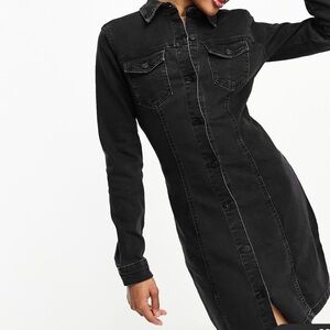 ASOS DESIGN TALL DENIM FITTED BLACK SHIRT DRESS  12 TALL